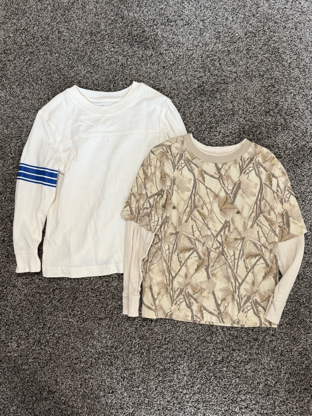 Kids Long Sleeve Tops - Cream Camo Pattern & White with Blue Stripe